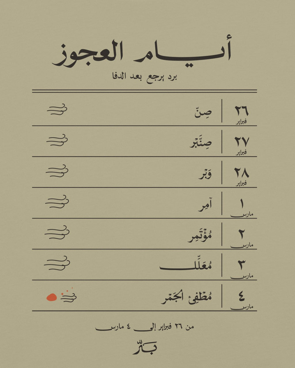 أيام العجوز — تيشيرت بلون رمل: تفاصيل الطباعة على الظهر عن قرب