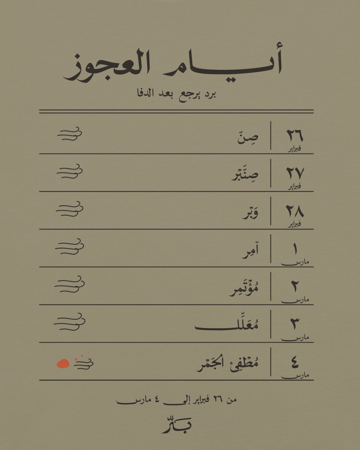 أيام العجوز — تيشيرت بلون صمّان: تفاصيل الطباعة على الظهر عن قرب
